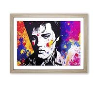 Paint Splashed Elvis Presley Vol.2 Abstract H1022 Framed Print for Living Room Bedroom Home Office Décor, Wall Art Picture Ready to Hang, Oak A4 Frame (34 x 25 cm)