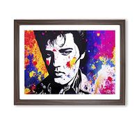 Paint Splashed Elvis Presley Vol.2 Abstract H1022 Framed Print for Living Room Bedroom Home Office Décor, Wall Art Picture Ready to Hang, Walnut A4 Frame (34 x 25 cm)