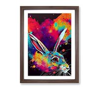 Paint Splashed Hare No.1 Framed Print | A4 Walnut Framed Wall Art | Ready to Hang | Modern Animal Picture | Living Room Bedroom Lounge Office