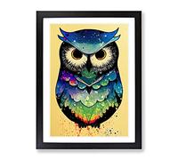 Paint Splashed Owl No.2 Abstract Framed Print for Living Room Bedroom Home Office Décor, Wall Art Picture Ready to Hang, Black A2 Frame (62 x 45 cm)