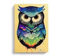Paint Splashed Owl No.2 Abstract Yellow, Black, Green Canvas Print for Living Room Bedroom Home Office Décor, Wall Art Picture Ready to Hang, 30x20 Inch (76x50 cm)