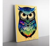 Paint Splashed Owl No.2 Abstract Yellow, Black, Green Canvas Wall Art Print Ready to Hang, Framed Picture for Living Room Bedroom Home Office Décor, 76x50 cm (30x20 Inch)