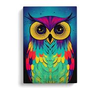 Paint Splashed Owl No.3 Abstract Blue, Green, Teal Canvas Print for Living Room Bedroom Home Office Décor, Wall Art Picture Ready to Hang, 30x20 Inch (76x50 cm)