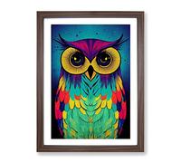 Paint Splashed Owl No.3 Abstract Framed Print for Living Room Bedroom Home Office Décor, Wall Art Picture Ready to Hang, Walnut A2 Frame (64 x 46 cm)