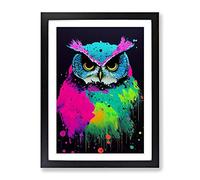 Paint Splashed Owl No.5 Abstract Framed Print for Living Room Bedroom Home Office Décor, Wall Art Picture Ready to Hang, Black A2 Frame (62 x 45 cm)