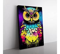 Paint Splashed Owl No.7 Abstract Canvas Wall Art Print Ready to Hang, Framed Picture for Living Room Bedroom Home Office Décor, 60x40 cm (24x16 Inch)