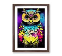 Paint Splashed Owl No.7 Abstract Framed Print for Living Room Bedroom Home Office Décor, Wall Art Picture Ready to Hang, Walnut A2 Frame (64 x 46 cm)