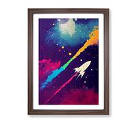 Paint Splashed Spaceship Rocket No.1 Abstract Framed Print | A2 Walnut Framed Wall Art | Ready to Hang | Abstract Fantasy Picture | Living Room Bedroom Lounge Office