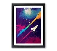 Paint Splashed Spaceship Rocket No.1 Abstract Framed Print | A3 Black Framed Wall Art | Ready to Hang | Abstract Fantasy Picture | Living Room Bedroom Lounge Office