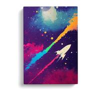 Paint Splashed Spaceship Rocket No.1 Canvas Print | Gallery Wrapped 30mm Frame Wall Art | 30x20 inches | Ready to Hang | Abstract Picture | Living Room Bedroom Lounge Office