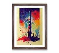 Paint Splashed Spaceship Rocket No.2 Abstract Framed Print | A4 Walnut Framed Wall Art | Ready to Hang | Abstract Fantasy Picture | Living Room Bedroom Lounge Office