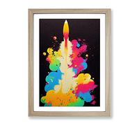 Paint Splashed Spaceship Rocket No.3 Abstract Framed Print | A4 Oak Framed Wall Art | Ready to Hang | Abstract Fantasy Picture | Living Room Bedroom Lounge Office
