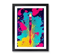 Paint Splashed Spaceship Rocket No.4 Abstract Framed Print for Living Room Bedroom Home Office Décor, Wall Art Picture Ready to Hang, Black A2 Frame (62 x 45 cm)