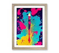 Paint Splashed Spaceship Rocket No.4 Abstract Framed Print for Living Room Bedroom Home Office Décor, Wall Art Picture Ready to Hang, Oak A4 Frame (34 x 25 cm)
