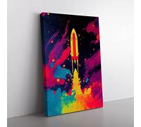Paint Splashed Spaceship Rocket No.5 Abstract Canvas Wall Art Print Ready to Hang, Framed Picture for Living Room Bedroom Home Office Décor, 50x35 cm (20x14 Inch)