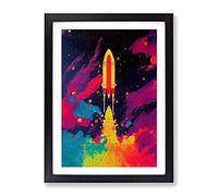 Paint Splashed Spaceship Rocket No.5 Abstract Framed Print for Living Room Bedroom Home Office Décor, Wall Art Picture Ready to Hang, Black A4 Frame (34 x 25 cm)
