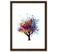 Paint Splat Abstract Tree Rainbow Picture Artwork Framed Wall Art Print A4 Artery8 Brown One Size