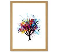 Paint Splat Abstract Tree Rainbow Picture Artwork Framed Wall Art Print A4 Artery8 Light Oak One Size