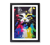 Paint Splat Cat Framed Wall Art Print A2 Black