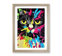Paint Splat Cat Framed Wall Art Print A2 Oak