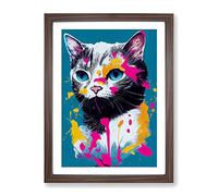 Paint Splat Cat Framed Wall Art Print A2 Walnut