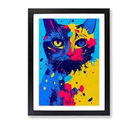 Paint Splat Cat No.1 Framed Print | A3 Black Framed Wall Art | Ready to Hang | Modern Animal Picture | Living Room Bedroom Lounge Office