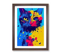 Paint Splat Cat No.1 Framed Print | A4 Walnut Framed Wall Art | Ready to Hang | Modern Animal Picture | Living Room Bedroom Lounge Office