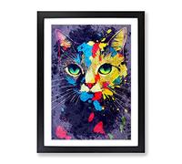 Paint Splat Cat No.4 Framed Print | A2 Black Framed Wall Art | Ready to Hang | Modern Animal Picture | Living Room Bedroom Lounge Office