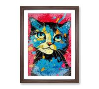 Paint Splat Cat No.5 Framed Print | A3 Walnut Framed Wall Art | Ready to Hang | Modern Animal Picture | Living Room Bedroom Lounge Office
