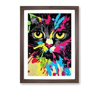 Paint Splat Cat No.6 Framed Print | A4 Walnut Framed Wall Art | Ready to Hang | Modern Animal Picture | Living Room Bedroom Lounge Office