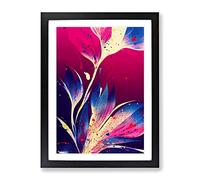 Paint Splat Flower Abstract Framed Wall Art Print A2 Black