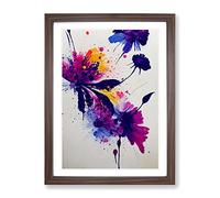 Paint Splat Flower No.2 Abstract Framed Print | A3 Walnut Framed Wall Art | Ready to Hang | Abstract Floral Picture | Living Room Bedroom Lounge Office