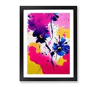 Paint Splat Flower No.3 Abstract Framed Print | A2 Black Framed Wall Art | Ready to Hang | Abstract Floral Picture | Living Room Bedroom Lounge Office