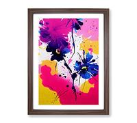 Paint Splat Flower No.3 Abstract Framed Print | A4 Walnut Framed Wall Art | Ready to Hang | Abstract Floral Picture | Living Room Bedroom Lounge Office