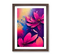 Paint Splat Flower No.4 Abstract Framed Print | A4 Walnut Framed Wall Art | Ready to Hang | Abstract Floral Picture | Living Room Bedroom Lounge Office