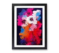 Paint Splat Flowers No.2 Abstract Framed Print | A4 Black Framed Wall Art | Ready to Hang | Abstract Floral Picture | Living Room Bedroom Lounge Office