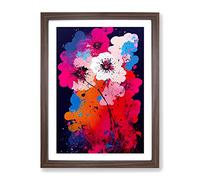 Paint Splat Flowers No.2 Abstract Framed Print | A4 Walnut Framed Wall Art | Ready to Hang | Abstract Floral Picture | Living Room Bedroom Lounge Office