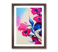 Paint Splat Flowers No.3 Abstract Framed Print | A2 Walnut Framed Wall Art | Ready to Hang | Abstract Floral Picture | Living Room Bedroom Lounge Office