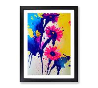 Paint Splat Flowers No.4 Abstract Framed Print | A2 Black Framed Wall Art | Ready to Hang | Abstract Floral Picture | Living Room Bedroom Lounge Office
