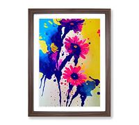 Paint Splat Flowers No.4 Abstract Framed Print | A4 Walnut Framed Wall Art | Ready to Hang | Abstract Floral Picture | Living Room Bedroom Lounge Office