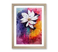 Paint Splat Flowers No.5 Abstract Framed Print | A3 Oak Framed Wall Art | Ready to Hang | Abstract Floral Picture | Living Room Bedroom Lounge Office