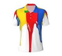 Paint Splatter Backdrop Mens Short Sleeve Polo Shirt, Performance Quick Dry Collared Fit Golf Athletic T-Shirt, Black, XXL