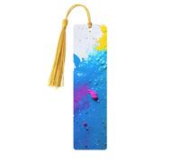 Paint Splatter Backdrop Print Wooden Bookmark with Tassel Funny Book Mark for Book Lovers Readers 5pieces
