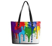 Paint Splatter Backdrop Tote Bag Large Soft Leather Purse with Zipper Lightweight Ladies Shoulder Handbag