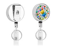 Paint Splatter Pattern Badge Reel Retractable Stainless Steel Badge Clip with Lanyard Cute Badges Reel Holder Heavy-Duty Nurse Doctor Name Tag Badges Clip for Work