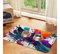 Paint Splatter Print Pet Food Mat Absorbent Non Slip PU Leather Feeding Mat for Dogs Cats Rubber Bottom
