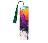Paint Splatter Tassel Bookmarks Set for Women, 5 Pc Wooden Book Study Supplies Accessories for Reading
