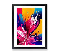 Paint Splattered Flower No.3 Abstract Framed Print | A3 Black Framed Wall Art | Ready to Hang | Abstract Floral Picture | Living Room Bedroom Lounge Office