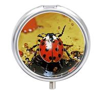 Paint Spotted Ladybug Pill Box - 3 Compartment Travel Pill Organizer with Small Mirror, Portable Pillcase for Pocket & Purse, Cute Round Medicine Case, Weekly Medicine Container