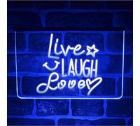 Paint The Town LED Live Love Laugh Neon LED Light Up Sign | Hanging Quote Plaque For Kitchen Décor (Blue)